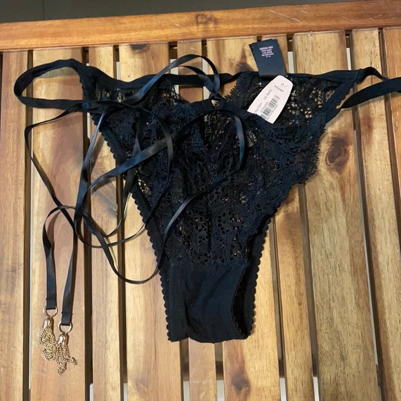 Victoria's Secret Other - VS Victoria’s Secret Black String Bikini with wrap around ribbon and tassels NWT